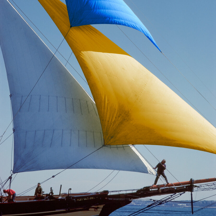 3 people sailing in a boat